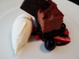 Raspberry Chocolate Mousse, Vanilla Ice Cream, Berry Compote